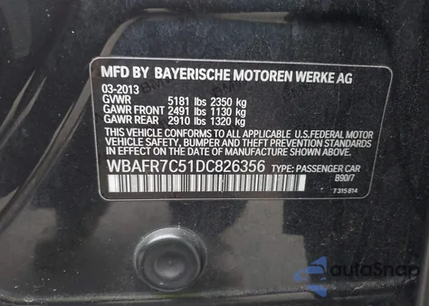 2013 BMW 535 I z USA, uszkodzony, nr VIN WBAFR7C51DC826356